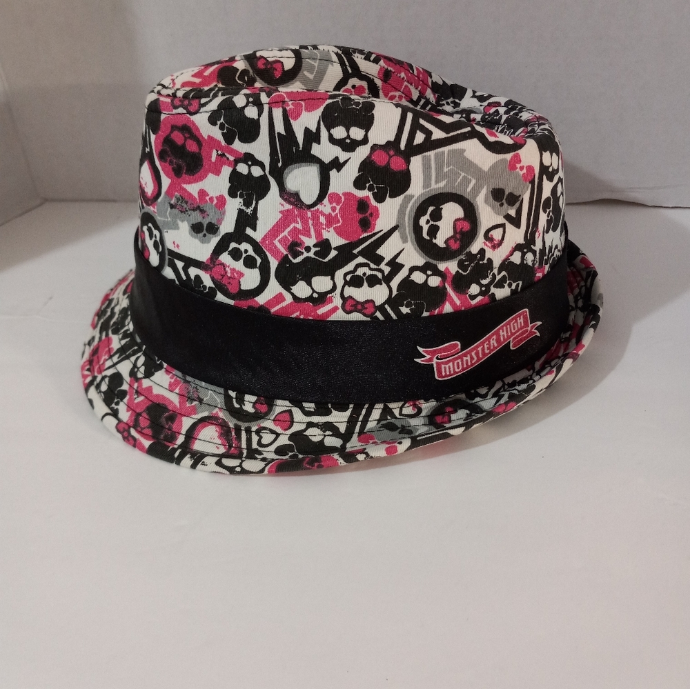 Monster High Pink/White/Black Skull Fedora Hat